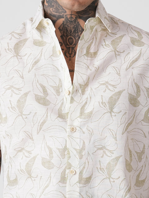PRINTED TWILL TAILORED HALF SLEEVE SHIRT