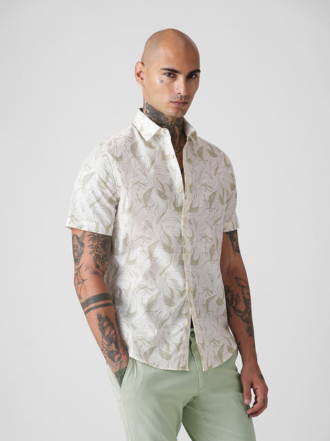 PRINTED TWILL TAILORED HALF SLEEVE SHIRT