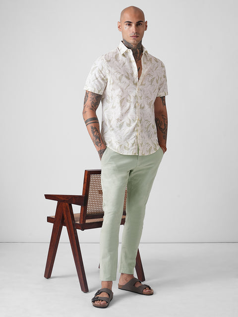 PRINTED TWILL TAILORED HALF SLEEVE SHIRT