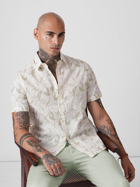PRINTED TWILL TAILORED HALF SLEEVE SHIRT