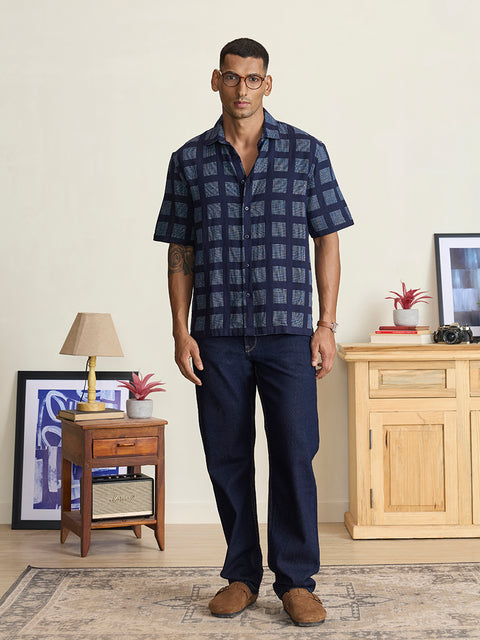 Double Cloth Checkered Relaxed Fit Shirt