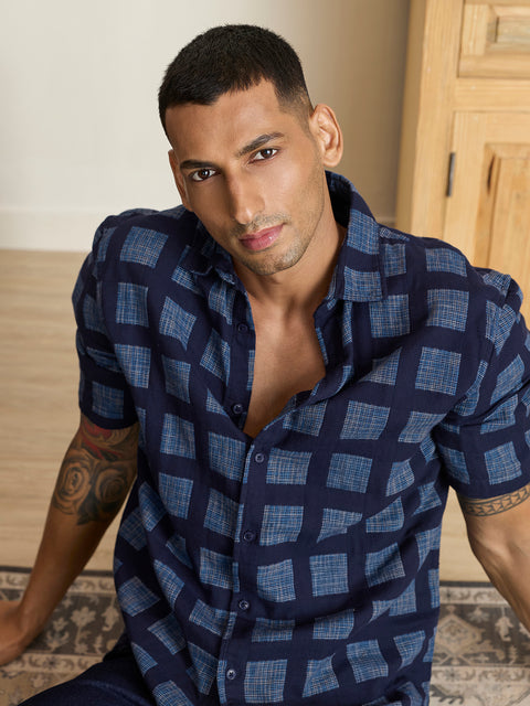 Double Cloth Checkered Relaxed Fit Shirt