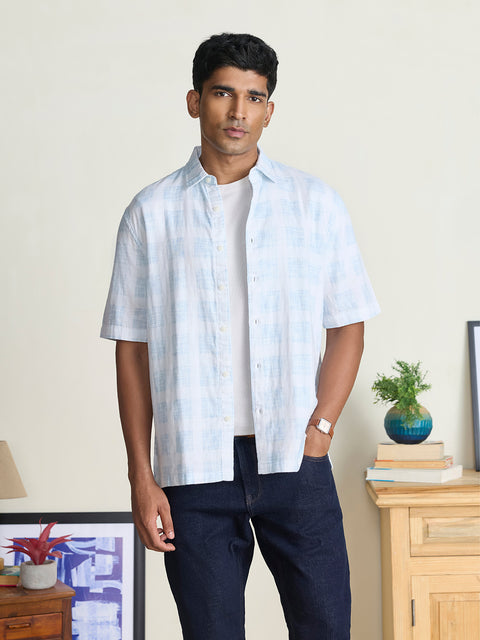 Double Cloth Checkered Relaxed Fit Shirt