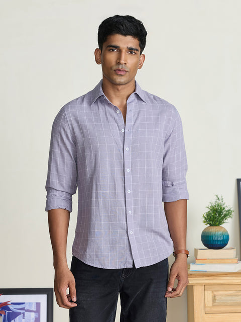 Cotton-Linen Blend Checkered Tailored Fit Shirt
