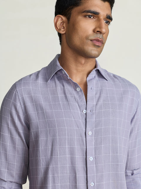 Cotton-Linen Blend Checkered Tailored Fit Shirt