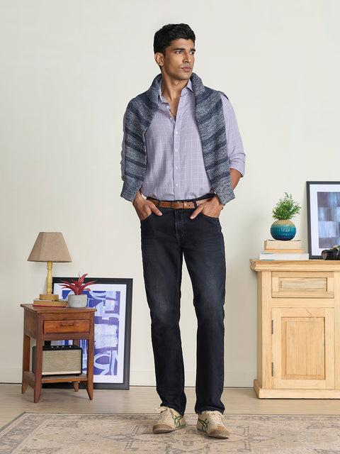 Cotton-Linen Blend Checkered Tailored Fit Shirt