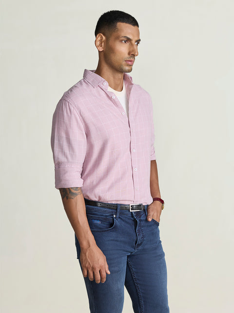 Cotton-Linen Blend Checkered Tailored Fit Shirt