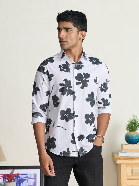 Slub Printed Tailored Fit Shirt