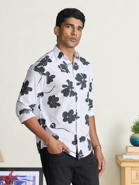 Slub Printed Tailored Fit Shirt