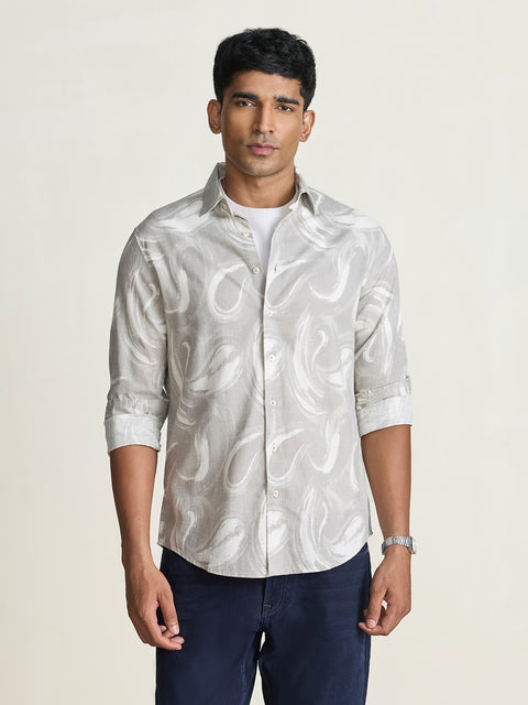 Slub Printed Tailored Fit Shirt