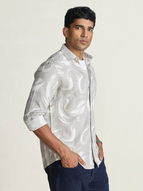 Slub Printed Tailored Fit Shirt