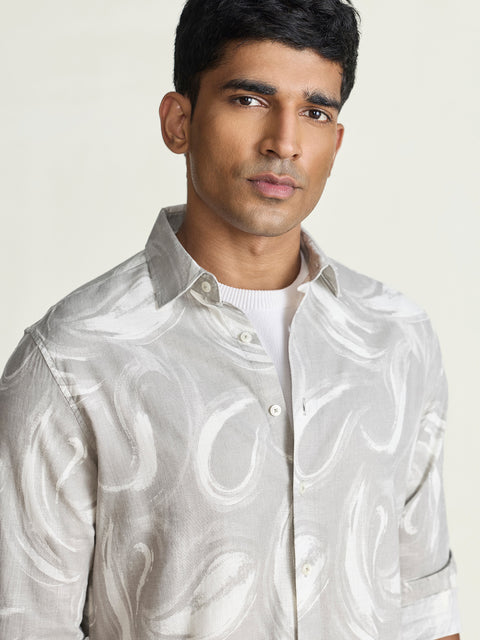 Slub Printed Tailored Fit Shirt