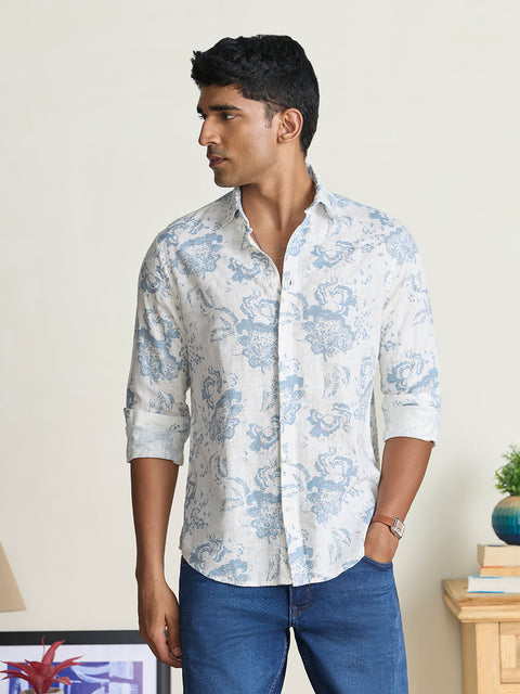 Slub Printed Tailored Fit Shirt