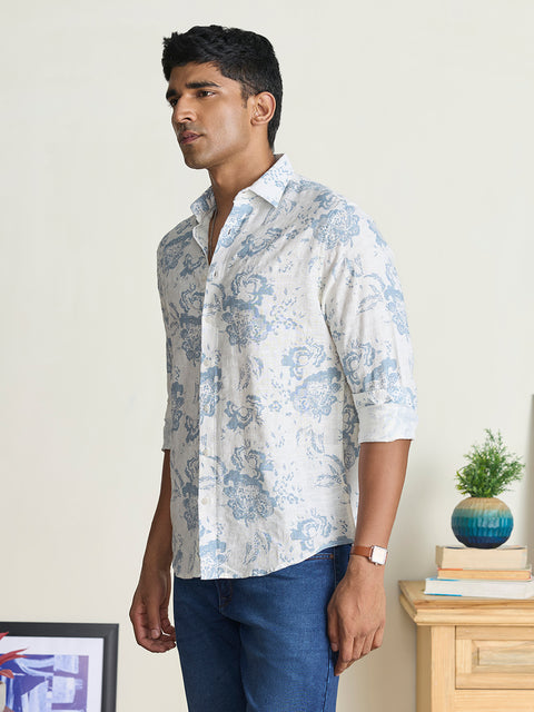 Slub Printed Tailored Fit Shirt