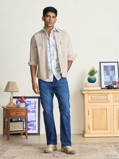 Slub Printed Tailored Fit Shirt