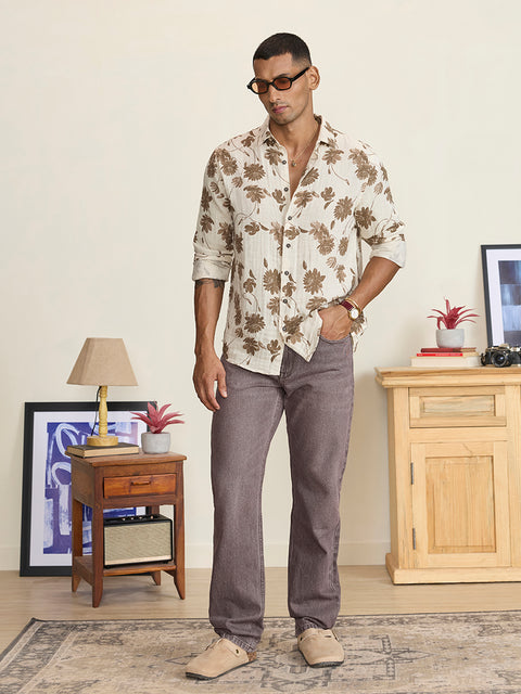 Double Cloth Printed Tailored Fit Shirt