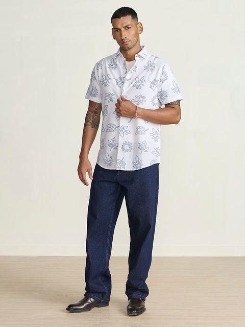 Slub Printed Tailored Fit Shirt