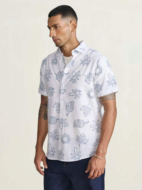 Slub Printed Tailored Fit Shirt