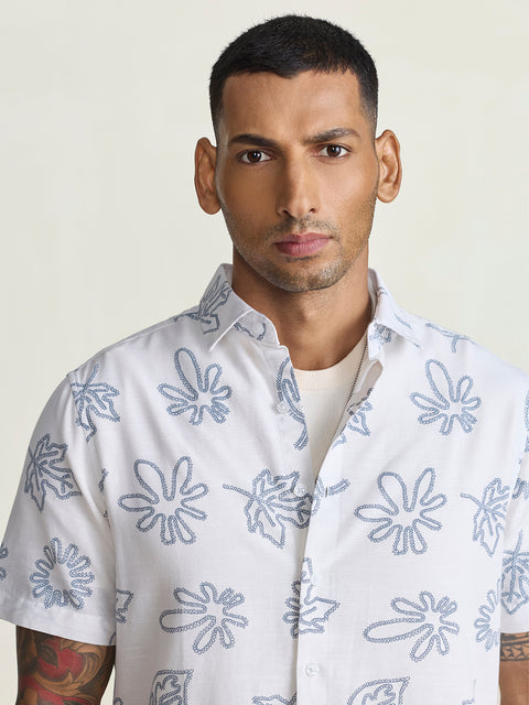 Slub Printed Tailored Fit Shirt