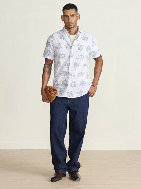 Slub Printed Tailored Fit Shirt
