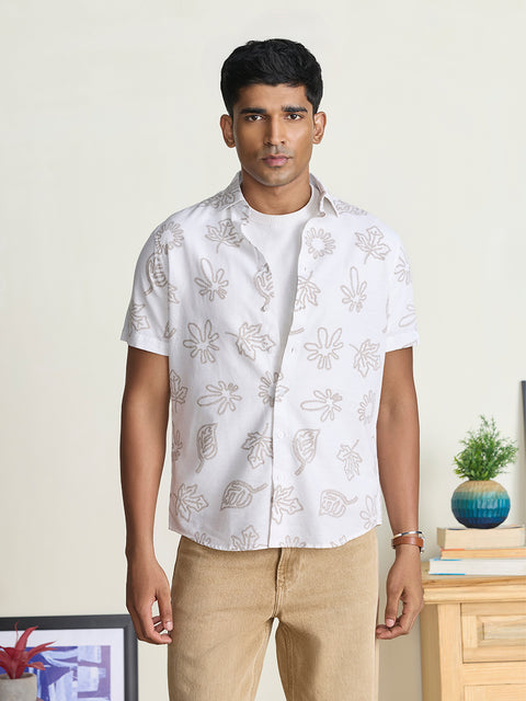 Slub Printed Tailored Fit Shirt