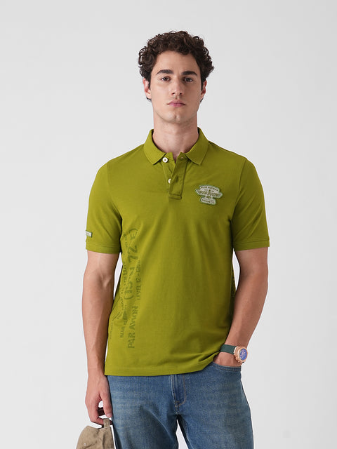 GREEN GRAPHIC PIQUE POLO T-SHIRT