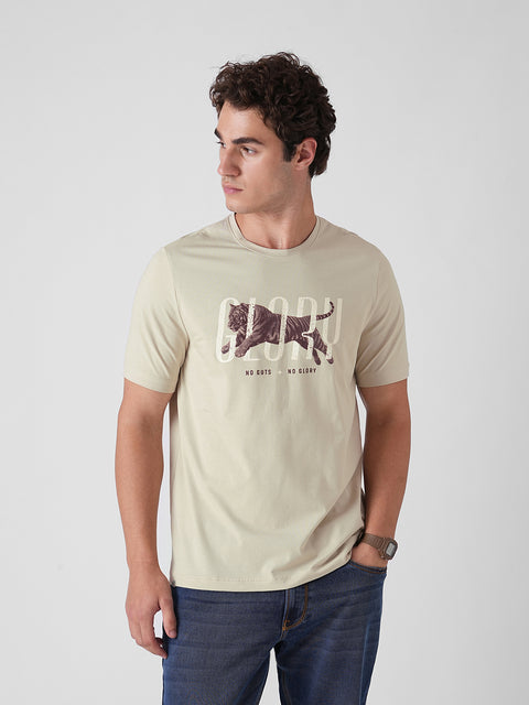 BEIGE GRAPHIC ROUND NECK T-SHIRT