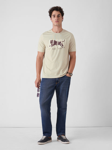 BEIGE GRAPHIC ROUND NECK T-SHIRT