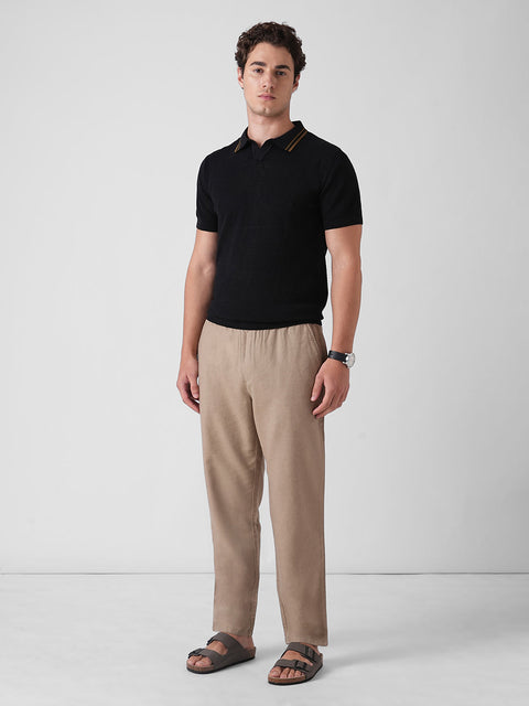 BLACK STRUCTURED FLATKNIT POLO T-SHIRT