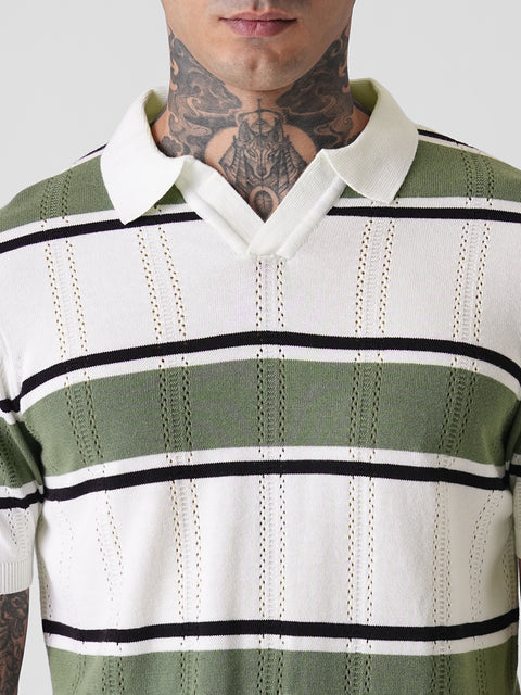 Striped Flatknit Polo T-Shirt
