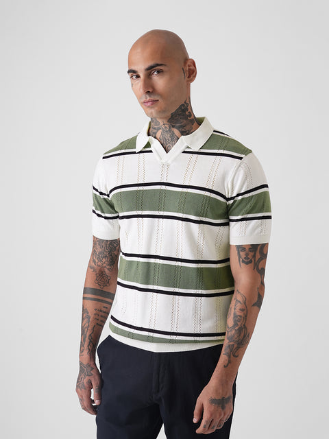 Striped Flatknit Polo T-Shirt