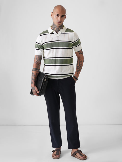 STRIPED FLATKNIT POLO T-SHIRT