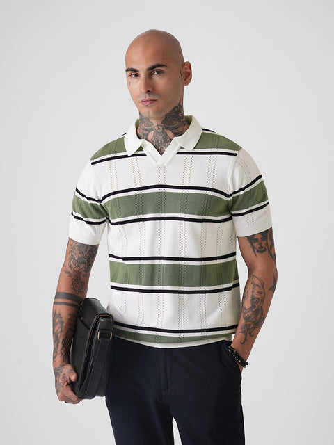 STRIPED FLATKNIT POLO T-SHIRT
