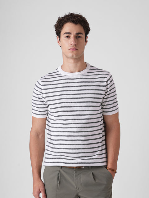 OFF WHITE STRIPED FLATKNIT T-SHIRT