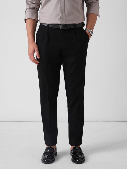 BLACK RELAXED FIT LINEN TROUSER