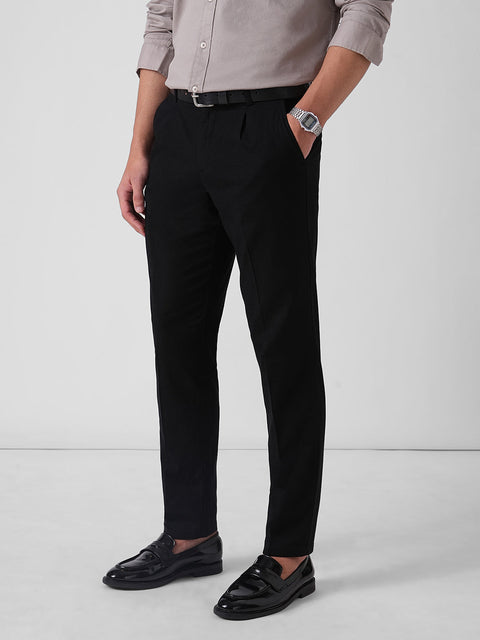 BLACK RELAXED FIT LINEN TROUSER