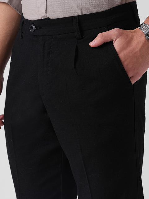 BLACK RELAXED FIT LINEN TROUSER