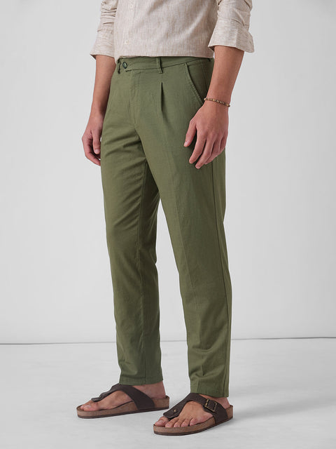 OLIVE RELAXED FIT LINEN TROUSER