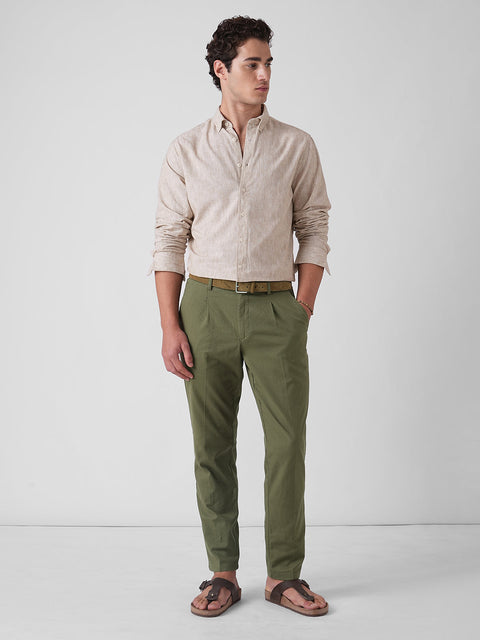 OLIVE RELAXED FIT LINEN TROUSER