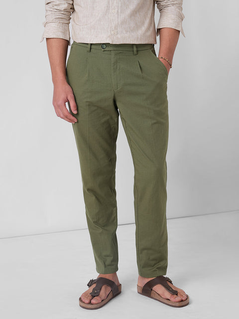 OLIVE RELAXED FIT LINEN TROUSER