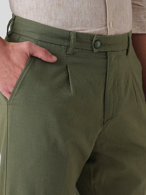 OLIVE RELAXED FIT LINEN TROUSER