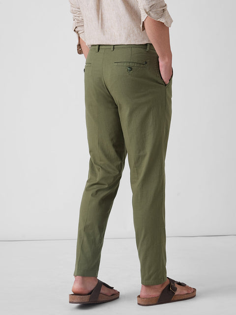 OLIVE RELAXED FIT LINEN TROUSER