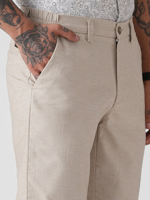 BEIGE DOBBY TRAVELLER TROUSERS