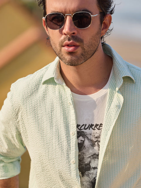 MINT STRIPED SEER SUCKER SHIRT