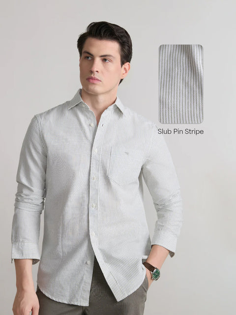 Striped Slub Tailored Fit Shirt