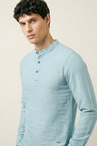 Aqua Blue Mandarin Collar Shirt Kurta - Kurta - 221123406