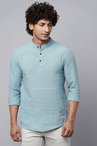 Aqua Blue Mandarin Collar Shirt Kurta - Kurta - 221123406