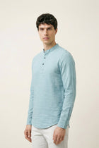 Aqua Blue Mandarin Collar Shirt Kurta - Kurta - 221123406