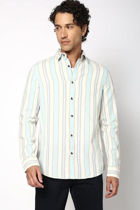 Aqua Striped Cotton Shirt - Shirt - 240527896