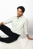 Aqua Striped Cotton Shirt - Shirt - 240527896